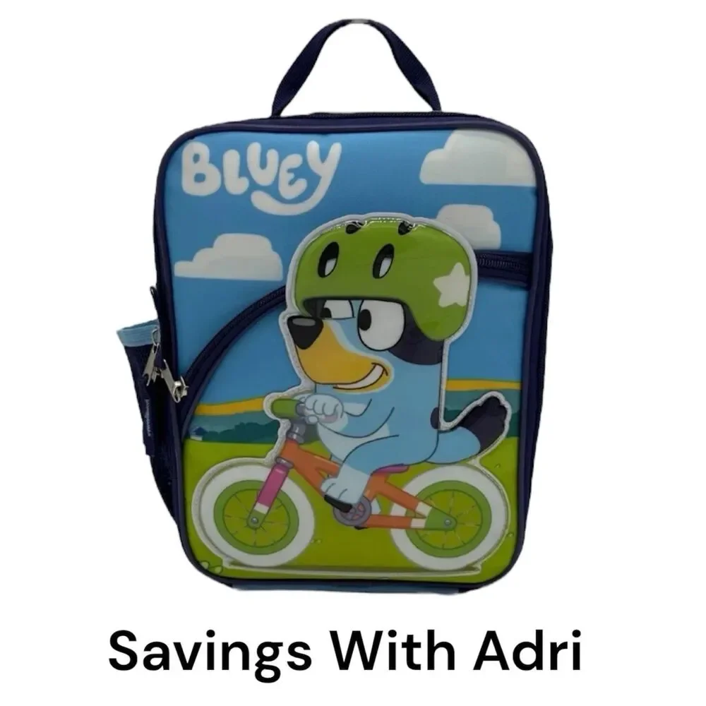 Bluey Ride Along Kids Insulated Reusable Lunch Bag with Mesh Water Bottle Pocket